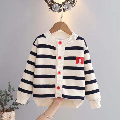 Knitted Cardigan Spring Outfit for Girls and Boys, Children's Spring and Autumn Sweater with Fleece Lining