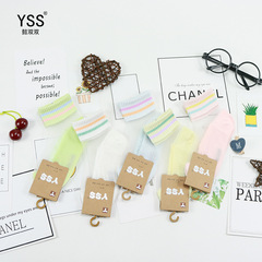 兒童襪子懿雙雙夏季新款韓版條紋水晶絲船襪精梳棉底女童冰絲短襪