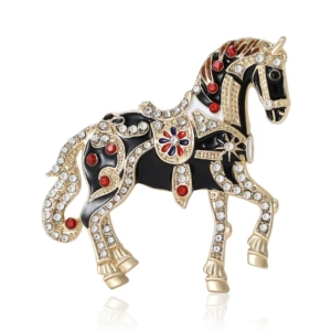 Cross-Border Diamond-Encrusted Palace-Style Enamel Light Luxury Horse Brooch for Men and Women, Suit Coat Brooch, Jewelry Pin, Zodiac Accessory