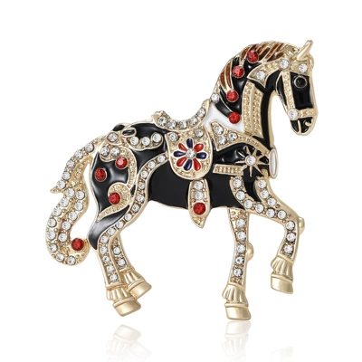 Cross-Border Diamond-Encrusted Palace-Style Enamel Light Luxury Horse Brooch for Men and Women, Suit Coat Brooch, Jewelry Pin, Zodiac Accessory