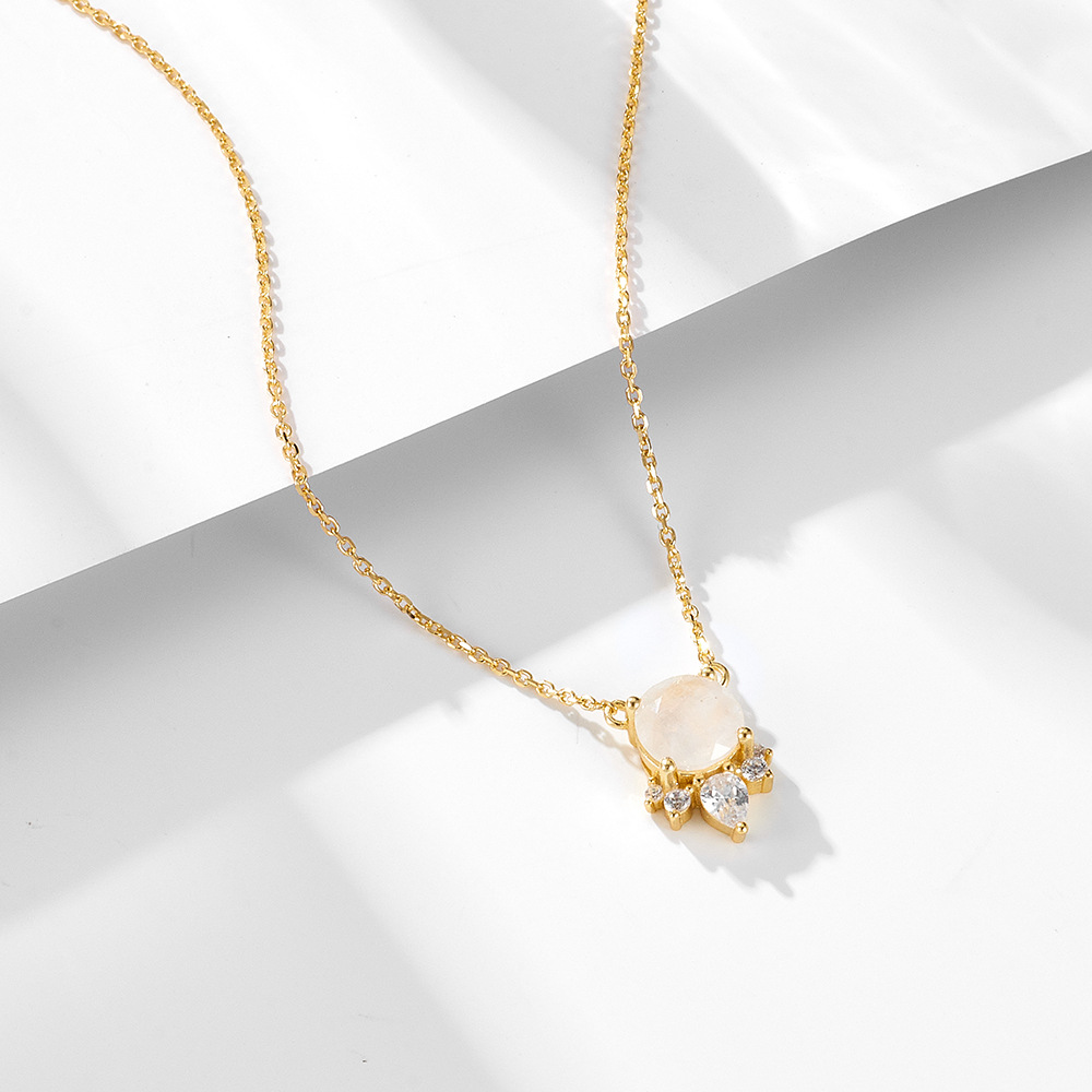 Collar de piedra de Luna natural de lujo ligero de estilo japonés diseño de nicho de alto grado s925 plata esterlina simple cadena de clavícula de todo fósforo