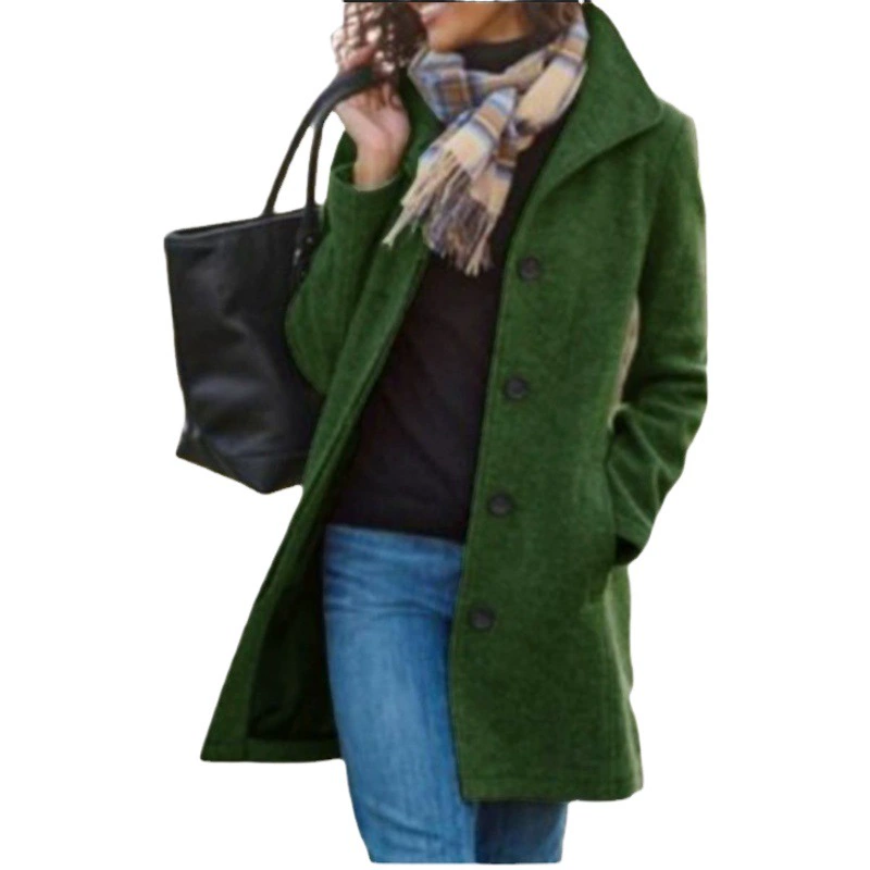 Трансграничное 2023 осенне-зимнее взрывное одинарное толстое шерстяное Женское пальто, длинное пальто качества Amazon, прямые продажи