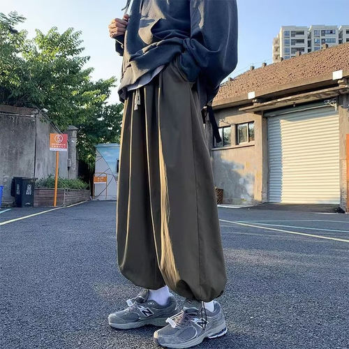 Men's Autumn Harlon Pants Japanese City Boy Wide Leg Casual Pants Streetwear Straight Leg Loose Tied-in Lantern Pants
