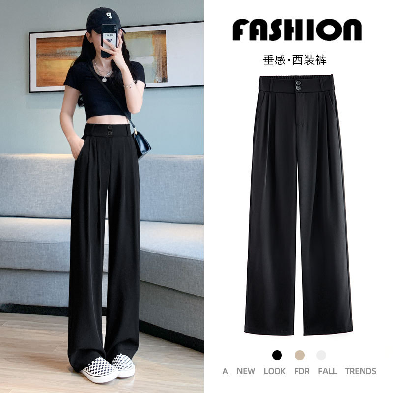 Pantalones de traje de mujer de pierna ancha, largos hasta el suelo, negros, de cintura alta, holgados, casuales, rectos, con efecto adelgazante, estilo nuevo y fluido para verano.