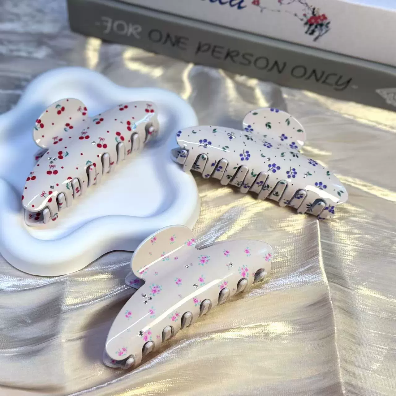 Популярный зажим для волос в стиле ретро с цветочным принтом вишневого цвета и бриллиантами в корейском стиле, зажим для волос в виде акулы, головной убор для женщин