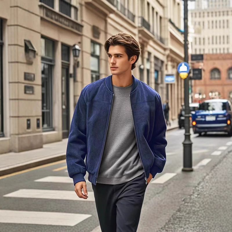 Autumn and Winter Men's Suede Stand-Up Collar Jacket Men's Loose Retro Zipper Cardigan Jacket Trendy Fashion Men's Jacket