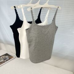 Fashionable and versatile simple vest lace edge slim square collar beautiful back solid color modal fixed cup suspender 3206