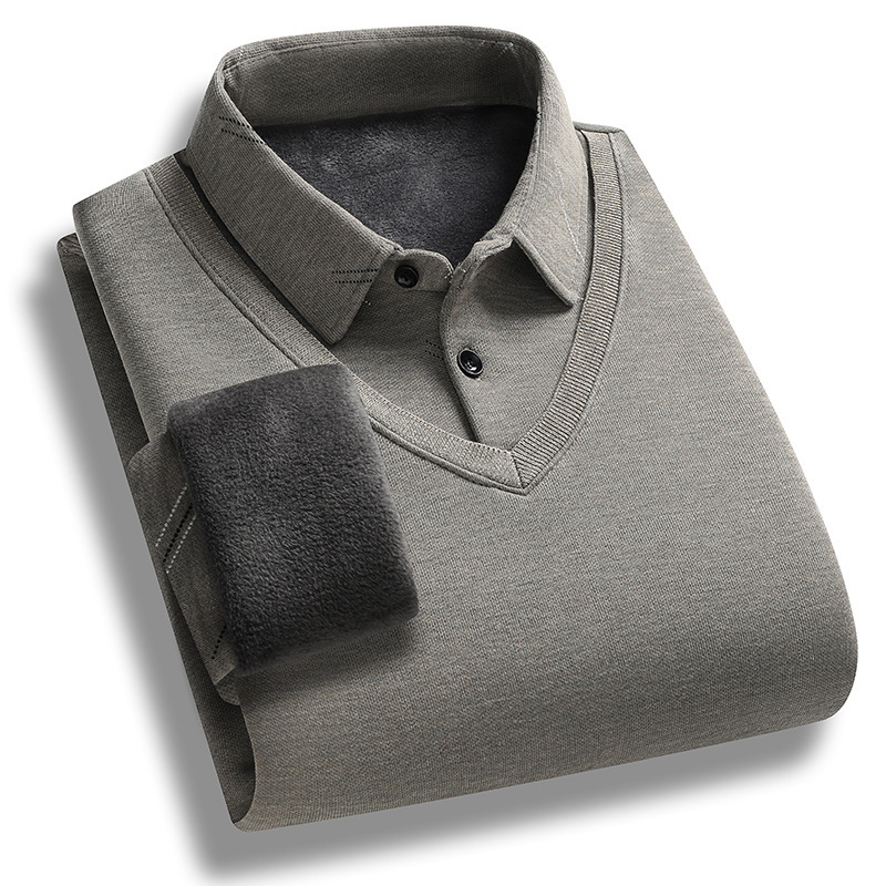 Wholesale overseas fleece-lined thickened autumn and winter dad middle-aged and old people wear sweater fake two knitted base shirt warm inside