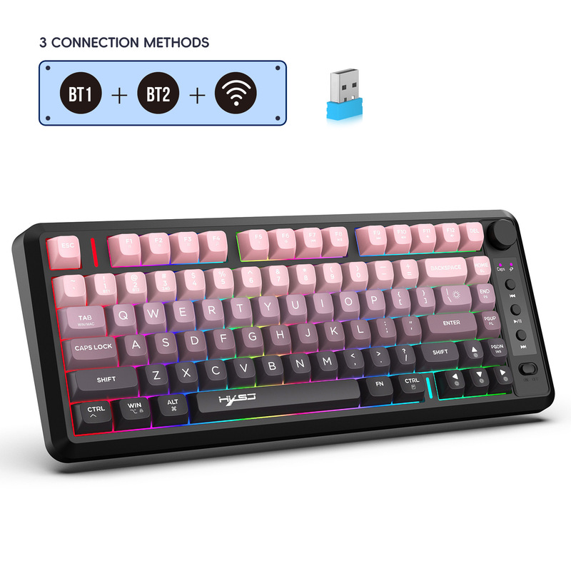 Three-Mode Bt Wireless Membrane Keyboard Gradient Color Ball Cap 81-Key Rechargeable Colorful Compact Office Gaming Keyboard