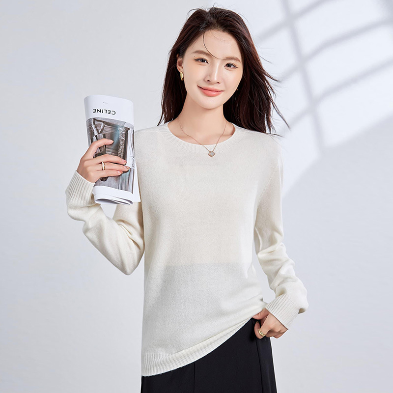 Seamless Round Neck Long-Sleeved Knitwear for Women, Autumn and Winter Merino Wool Cashmere Pullover Sweater, Versatile Base Layer Top, New