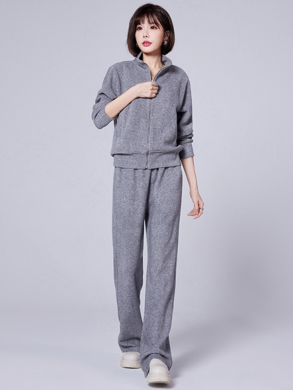 日韩风立领开衫卫衣卫裤套装女2025秋装新品纯色棉质休闲运动服潮|undefined