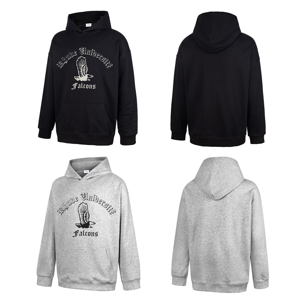 American-style RHUDE hoodie with a gothic eagle and letter print, a loose-fitting, casual, and trendy piece suitable for both men and women