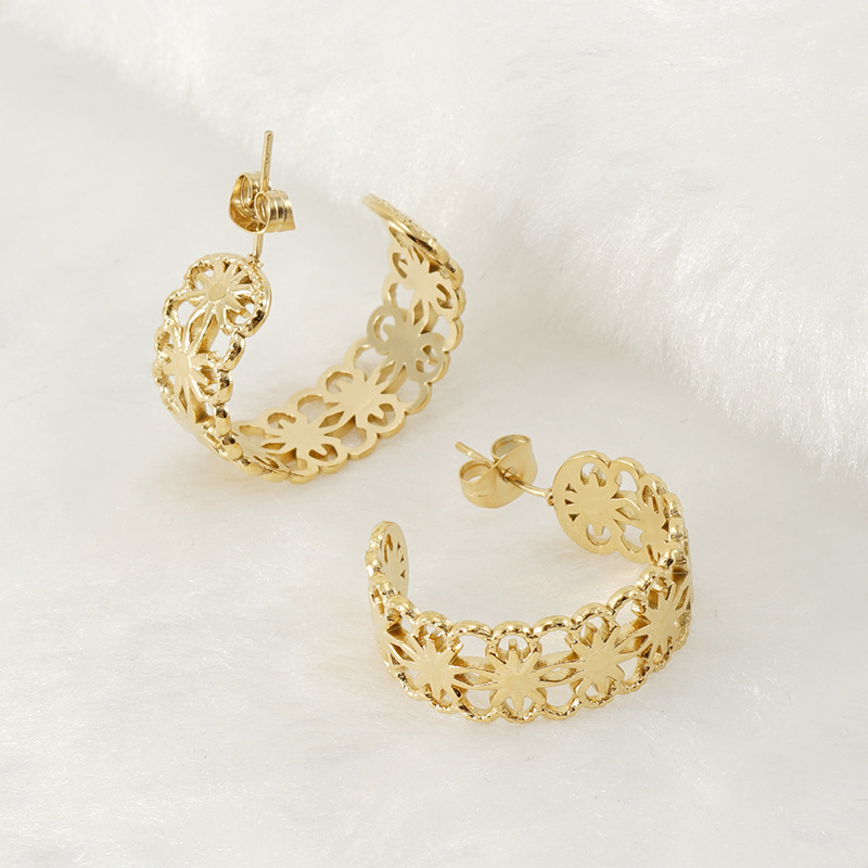 304 Stainless Steel Ear Needle Material 18K Gold Plated Plating Material 1 Pair Fashion Flower Plating 304 Stainless Steel 18K Gold Plated Stainless Steel Earrings