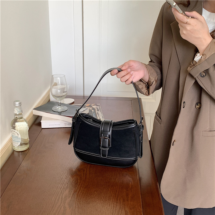 2024 new shoulder splicing autumn winter suede underarm bag fashionable and versatile plush handbag_voghion.com