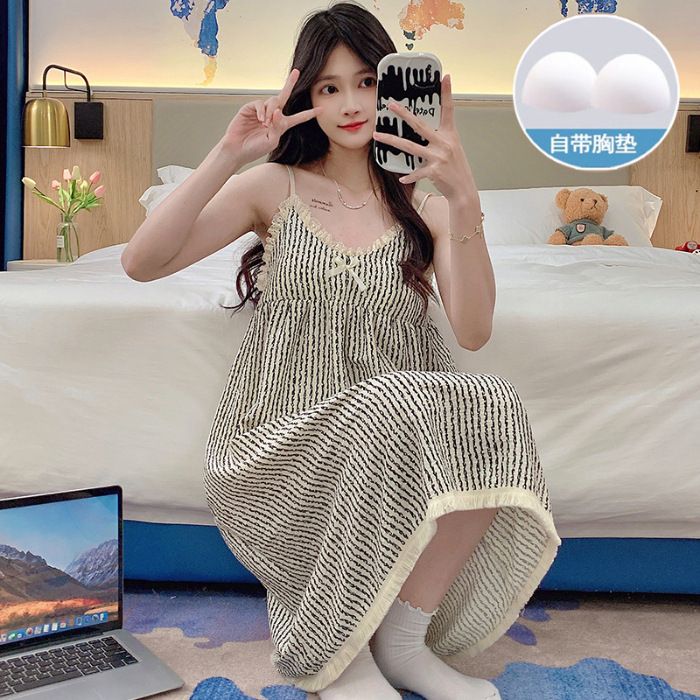 Pijamas de verano nubes de algodón encaje con almohadilla de pecho dulce lindos cabina pijama ropa de casa de mujer