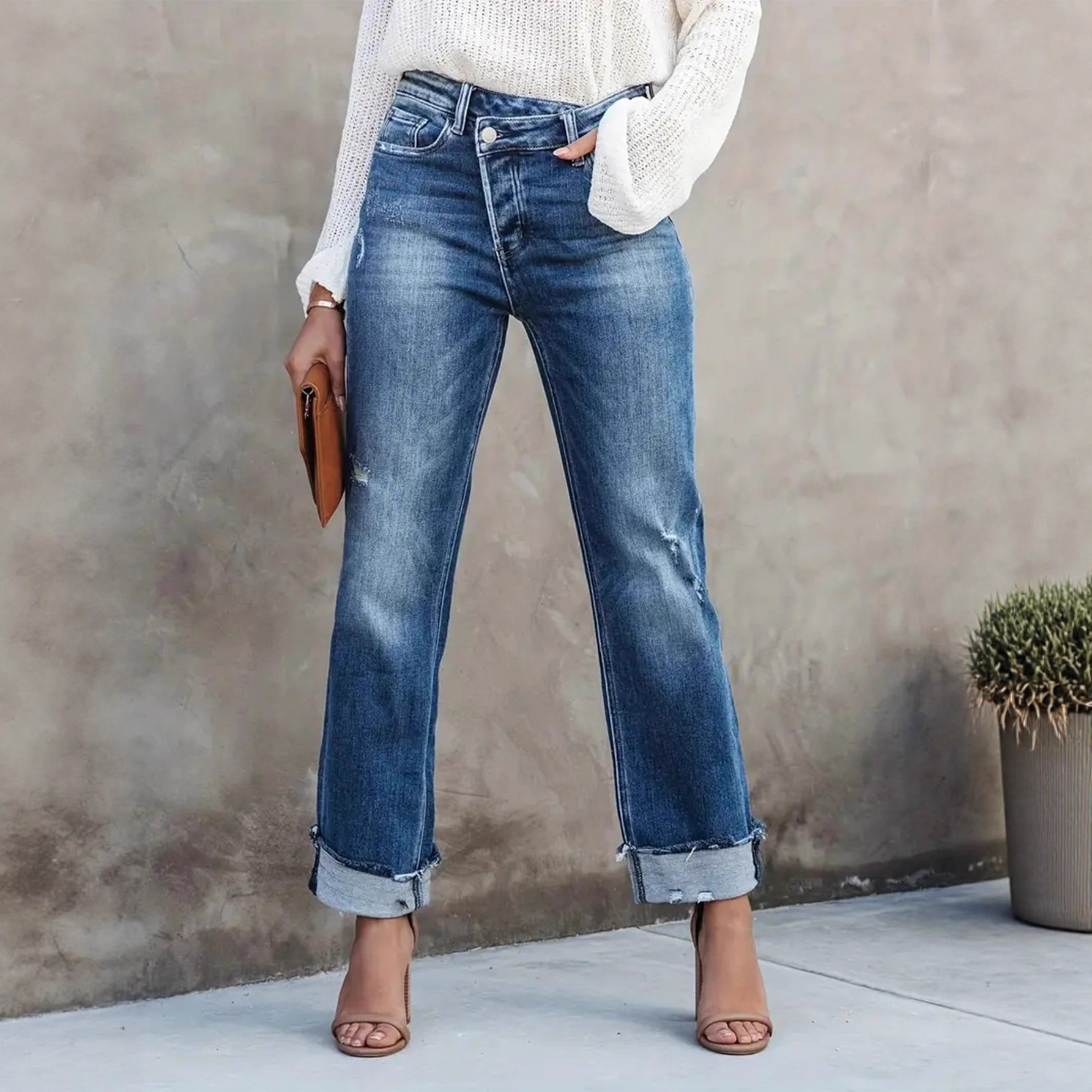 Cross-Border European and American Hot-Selling Jeans for Women Straight Elastic 2025 New Style Commuter High-Waist Slim Pants Trend