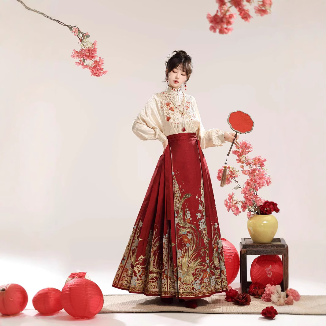 【Xiangrui】Imitation Makeup Floral Brocade Horse Face Skirt Set Engagement Toasting Outfit 2024 New Year Outfit