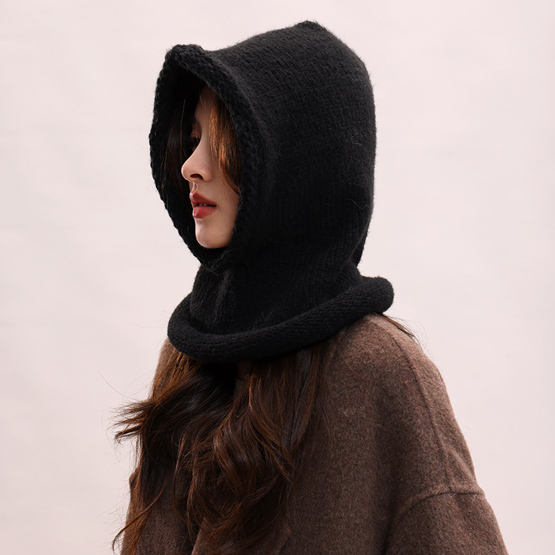 Cagoule coréenne pour enfants, couleur unie, col chaud, protection des oreilles, bonnet tricoté pour couple, pour hommes_voghion.com