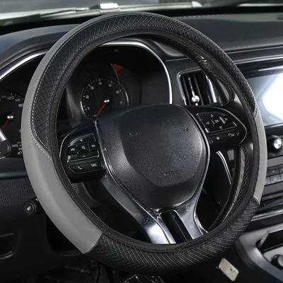 Steering wheel cover, Elastic, No Inner Ring, Leather, Suitable - gray-38cm