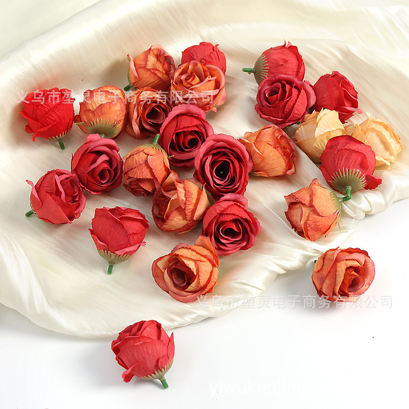 Artificial flower rose flower head flower bud false flower silk flower diy material wedding gift box wreath dining table decoration accessories