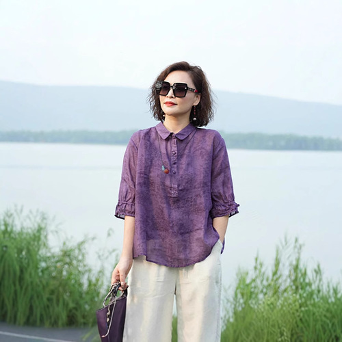 High-end women's brocade lapel shirt, stylish retro women's sleeveless blouses, slimming, meat-hiding, thin version of small tops