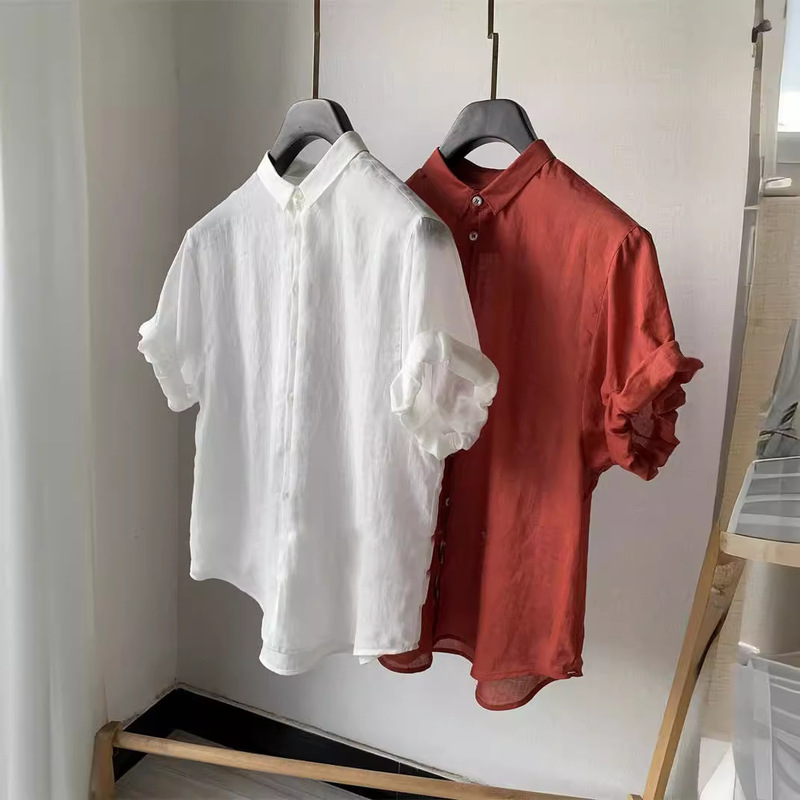 French Order!! Ramie Tells You What Are Summer Romance!! Thin and Slightly See-Through Short-Sleeved Shirt for Women