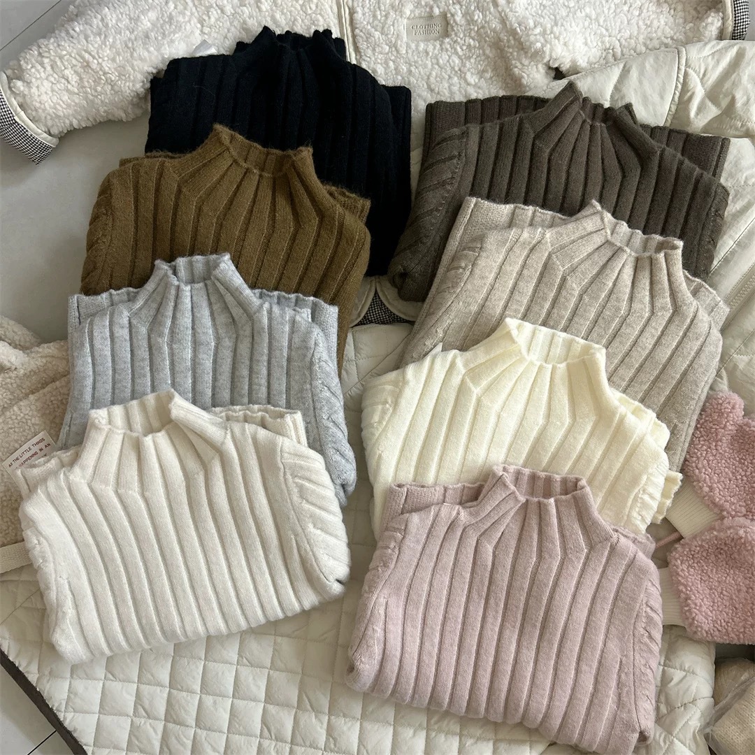 Girls' Sweater 2026 Autumn/Winter New Style Thickened Boys' Children's Korean Style Stylish Half-High Neck Knitted Base Layer Winter Style