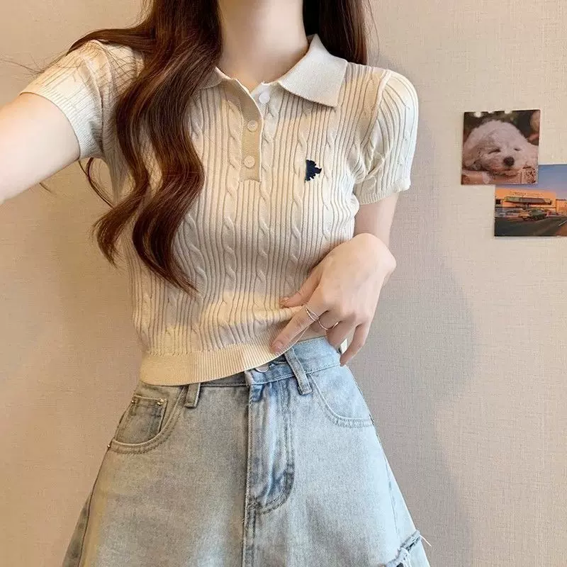 早秋法式别致甜辣针织衫女纯欲风甜美小个子短袖短款修身显瘦上衣