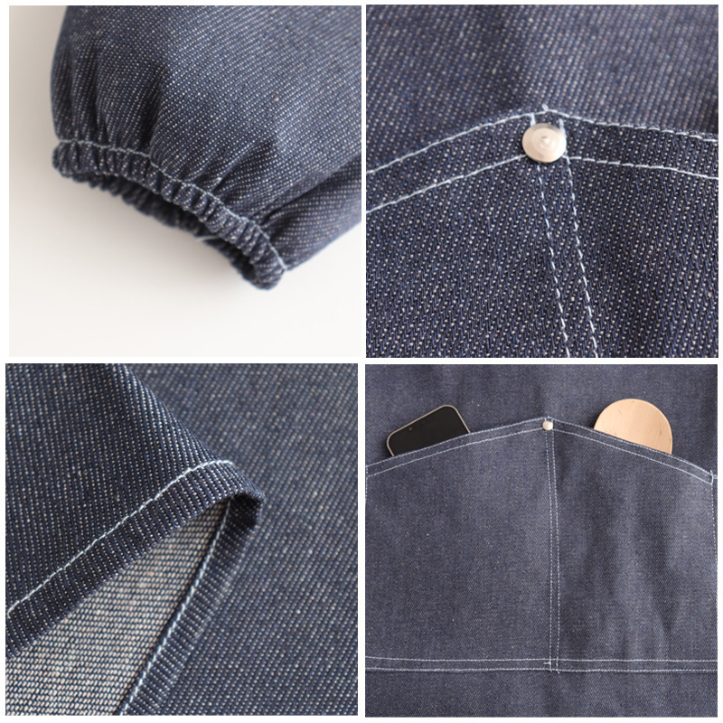 デニムエプロン レディース 長袖 メンズ スモック 作業服 工場溶接 耐摩耗性 耐油性 厚手生地|undefined