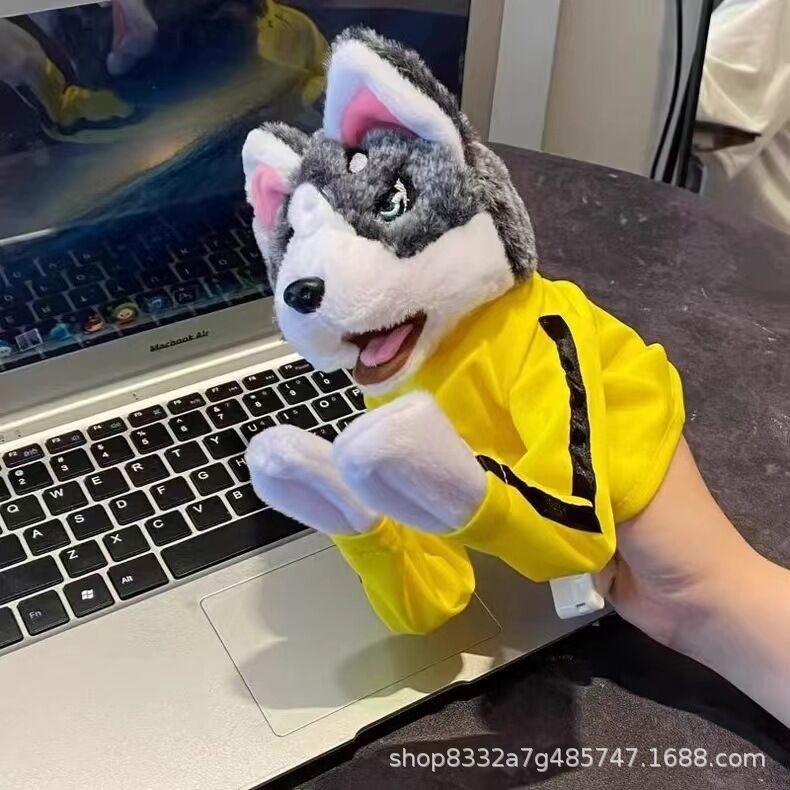 爆品拳击狗公仔哈士奇功夫发声娃娃毛绒玩具互动手偶打拳击狗狗