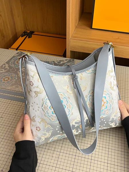 Song Brocade Jacquard Fabric Material Bag Handmade DIY Material Bag Chinese Armpit Bag Large Capacity Commuter Tote Bag for Women