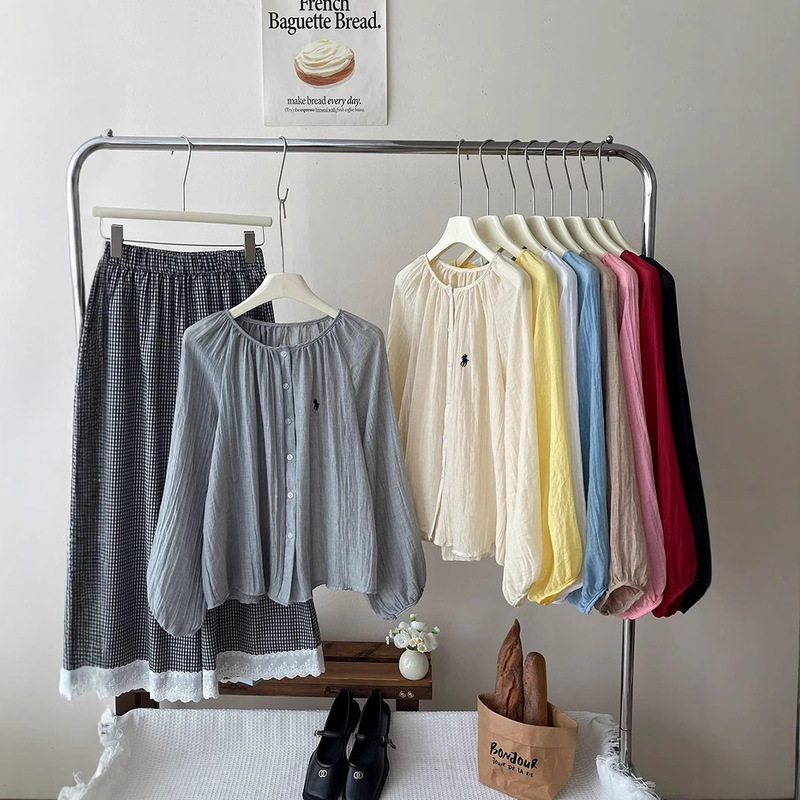 French Retro Vacation Style Ice Silk Linen Cotton Sun Protection Shirt for Women Summer Pony Embroidered Outer Air-Conditioned Doll Cardigan