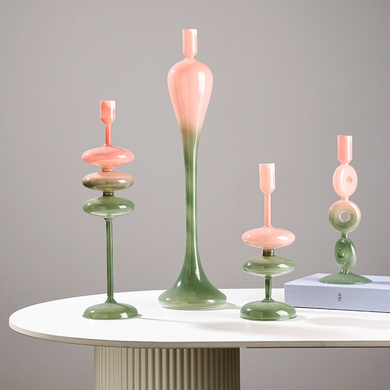 Luz de lujo arte de vidrio de colores candelabros rosa verde gradiente estilo nórdico decoración del hogar modelo de habitación hotel