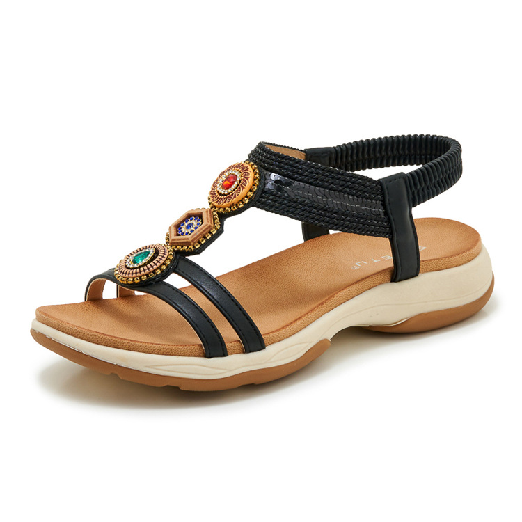 Sandal nữ đế xuồng platform phối đá màu cổ điển phong cách Amazon — màu nâu, Champagne màu, màu đen chi tiết 23