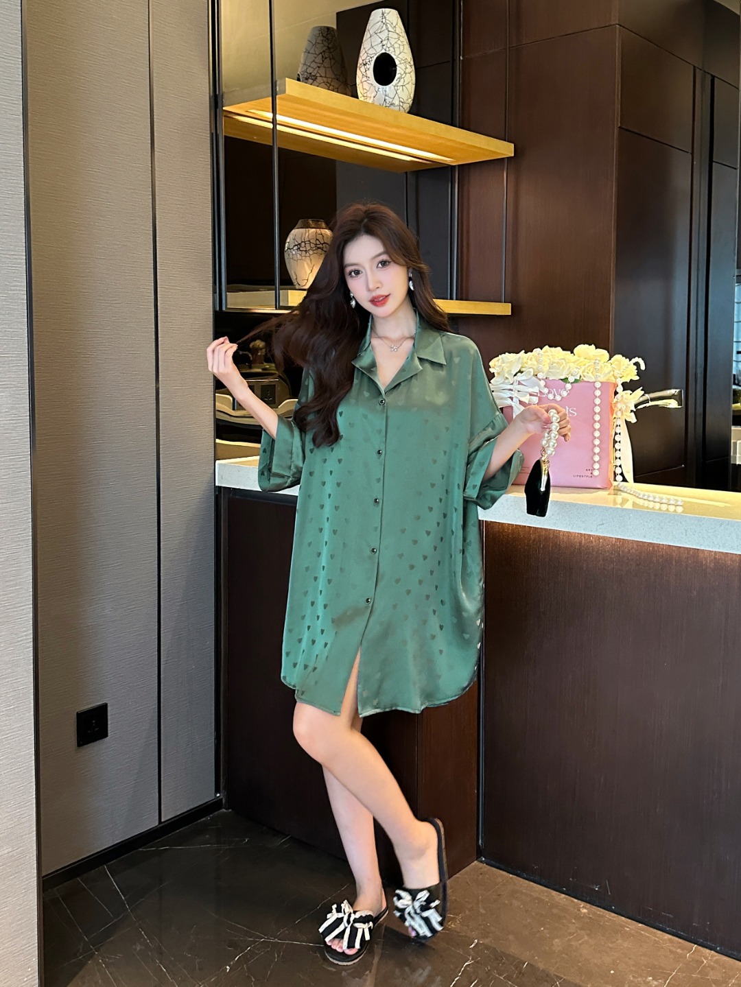 자카드 하트 - 짙은 녹색