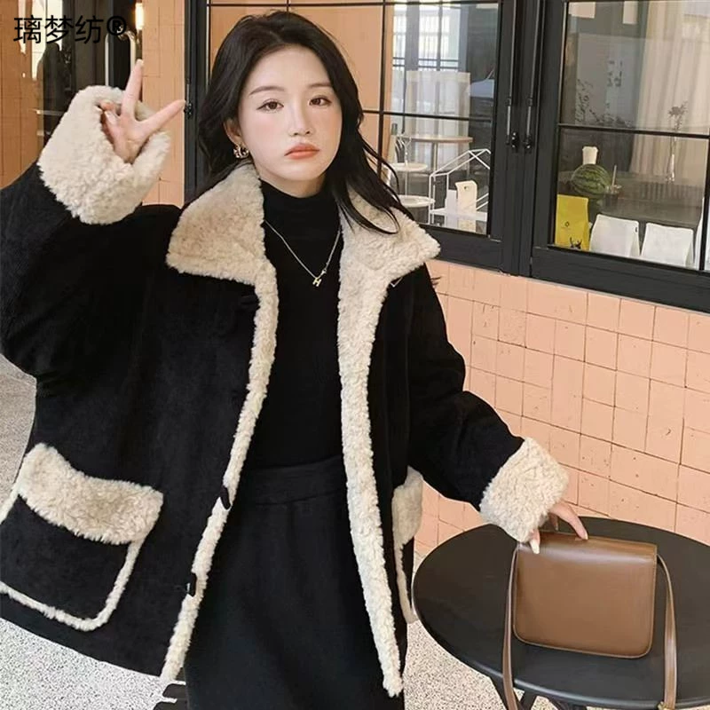 Quilted corduroy demi‑season jacket, plus size, Chanel style, increased thickness, black/white