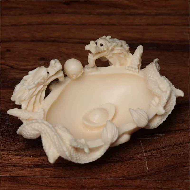 Резная пепельница цвета слоновой кости с двойным драконом, украшения для чайного стола, украшения для домашнего офиса, рабочего стола, поделки