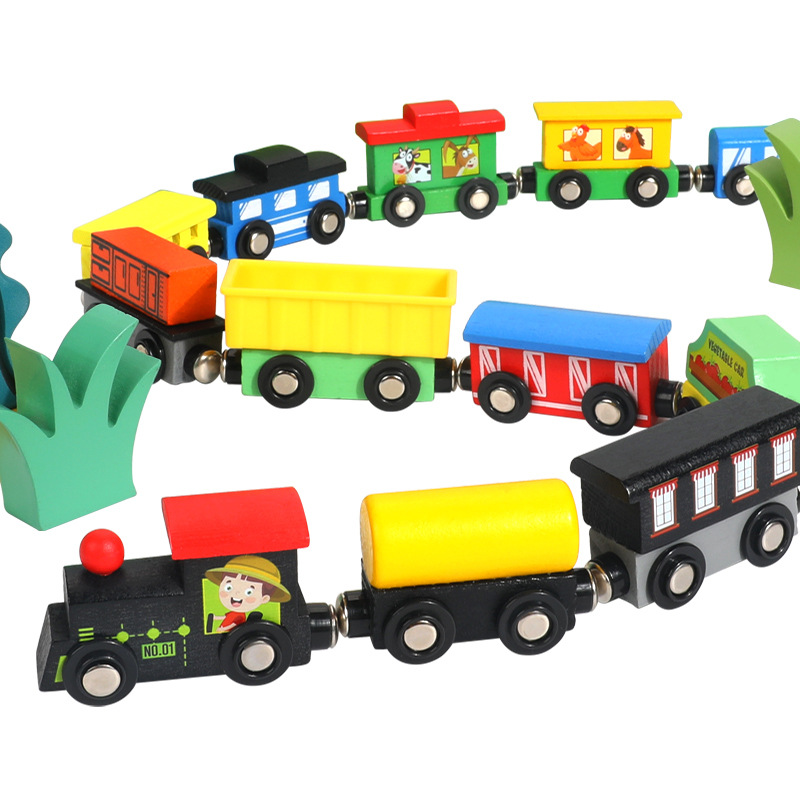 Magnética Tren De Madera de juguete bloques construcción montaje magnético niños 13 carros inteligencia y el cerebro