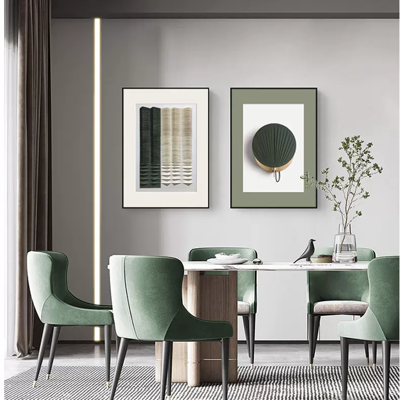 现代简约客厅装饰画沙发背景墙挂画样板间墨绿色三联卧室艺术壁画