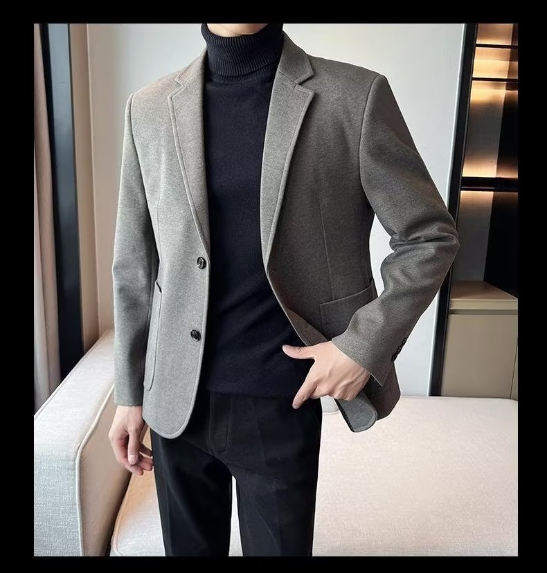 1 Blazer Men, Autumn And 2023 New Style, Mature Style Men's Casual Thick Woolen Suit For Winter_viptrois.com