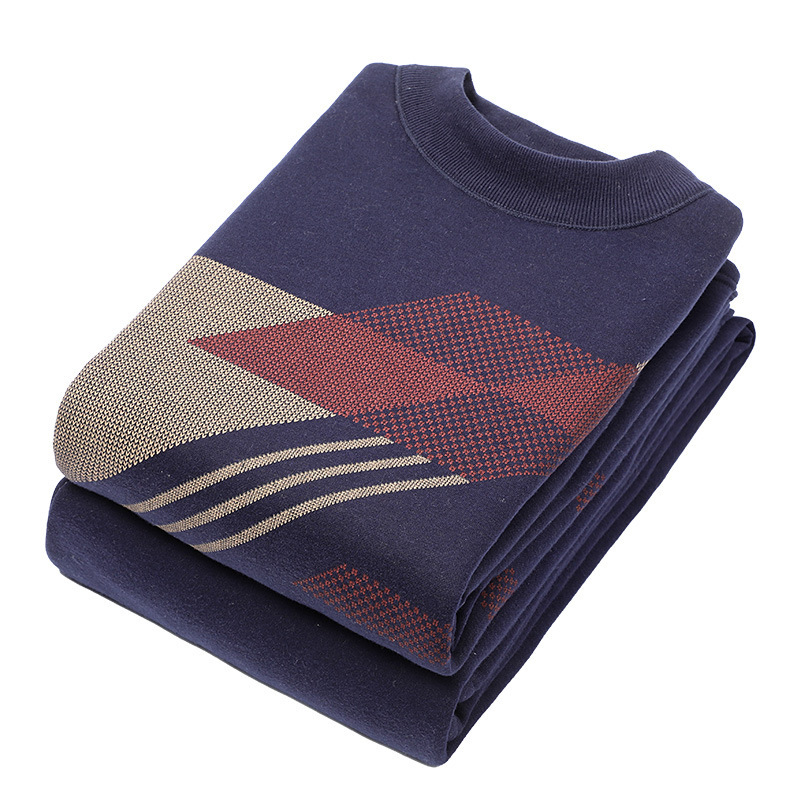 플러스 사이즈 중년 및 노인 열 속옷 세트 남성용 기모 두꺼워 아빠의 가을 옷과 바지 감기 방지 높은 칼라 겨울