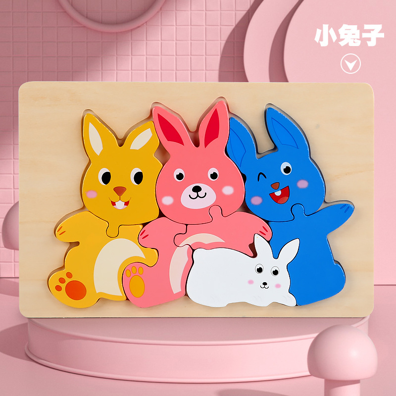 Nuevos ocho rompecabezas de animales de dibujos animados de madera para niños