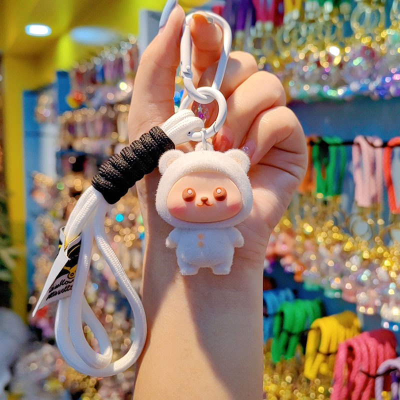 Caricatura flocado osos llavero pareja creativo llavero de automóvil lindos bolsos colgantes colgantes de teléfono móvil