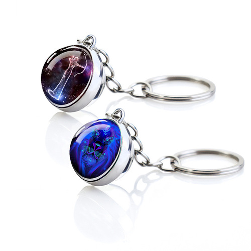 12 Constellation Key Ring Fashion Double-Sided Raised Round Glass Ball Keychain Jewelry Wish AliExpress