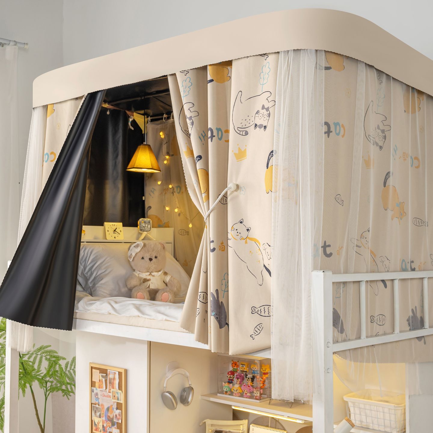Cortina de cama de órbita u dormitorio de estudiantes universitarios cortina de sombra fuerte cortina de doble carril deslizante cortina de cama dormitorio cintura de tela