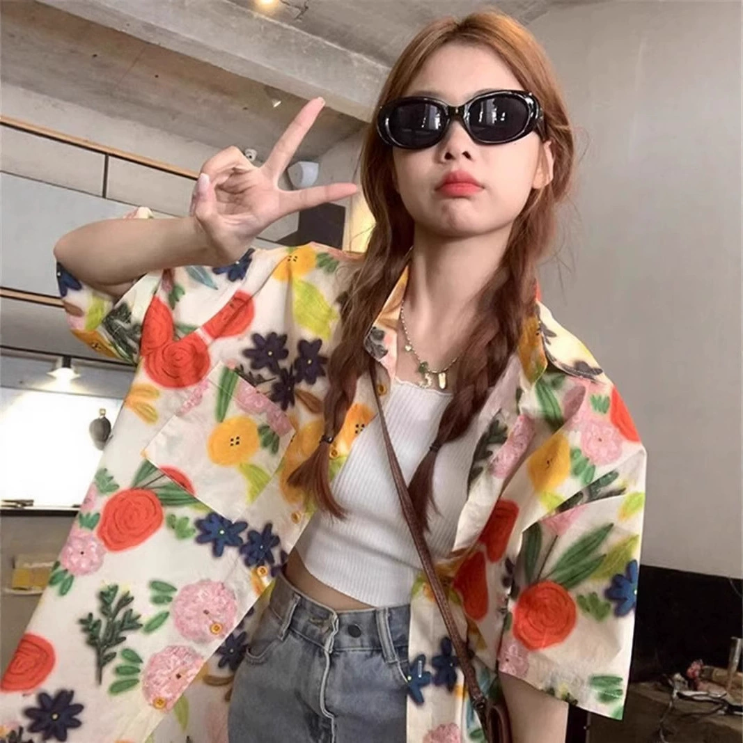 Женская рубашка с короткими рукавами в тайском стиле для морского курорта, весенне-летняя рубашка с воротником-поло средней длины в ленивом стиле, тонкая куртка