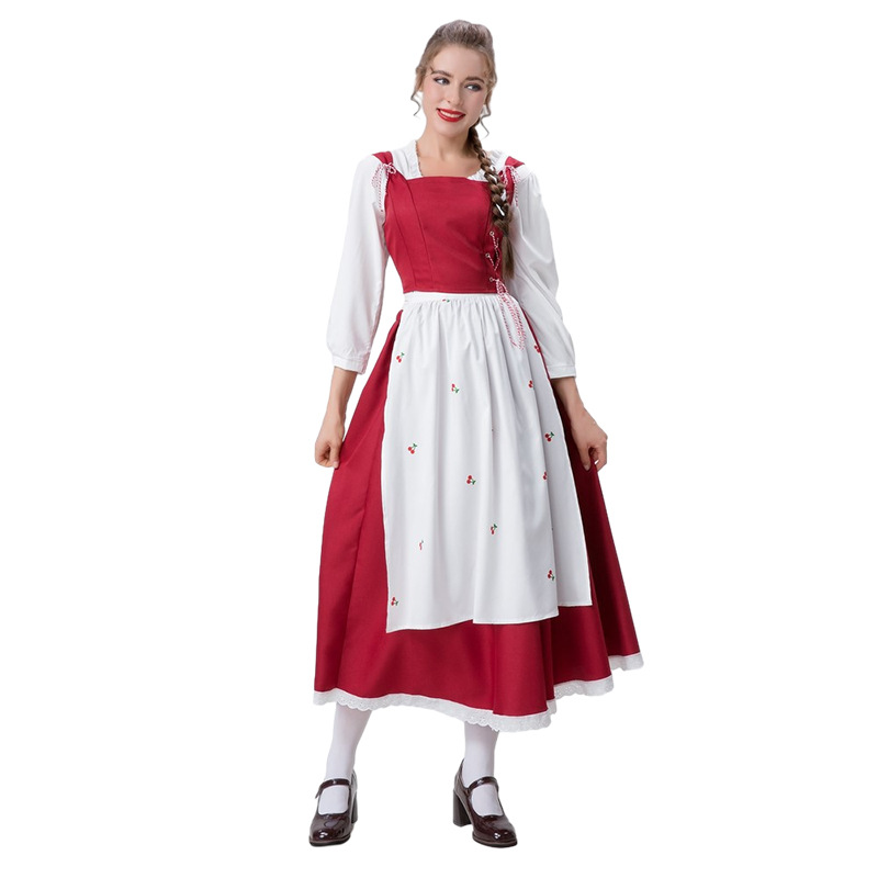 Voksne kvinner Halloween cosplay Rødhette kostyme langt kjolesett rollespillklær dameklær_voghion.com