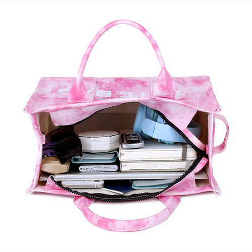Cross-border new canvas letter women's shoulder tote bag simple tie-dye large capacity commuting crossbody bag student bag