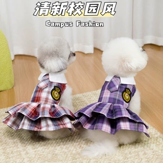 jk校园风宠物裙子狗狗衣服春夏新款泰迪比熊小型犬夏季薄款徽章裙