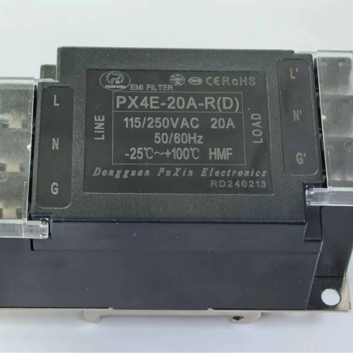 普鑫PX4E-20A-R(D塑胶一体成型卡导轨式固定端子台接线电源滤波器